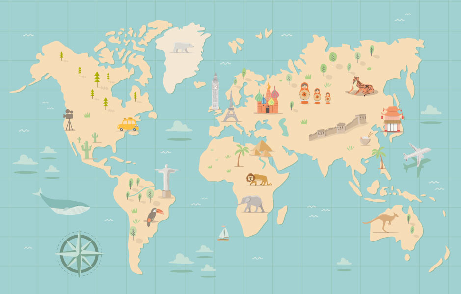 Mapa mundo ilustración viajera